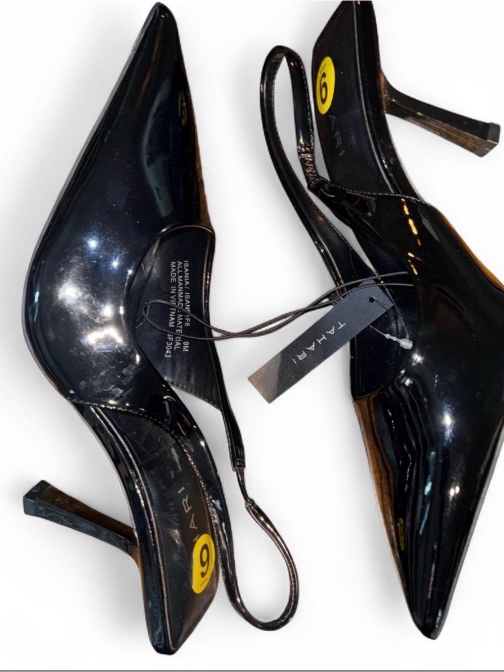 TAHARI Isania Black Patent Pointed Toe Slingback Heels Sz 9M